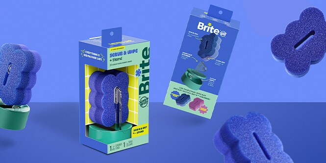 Brite by Scotch-Brite™ 2-seitiger Reinigungsschwamm mit Trocknungs- und Abtropfständer
